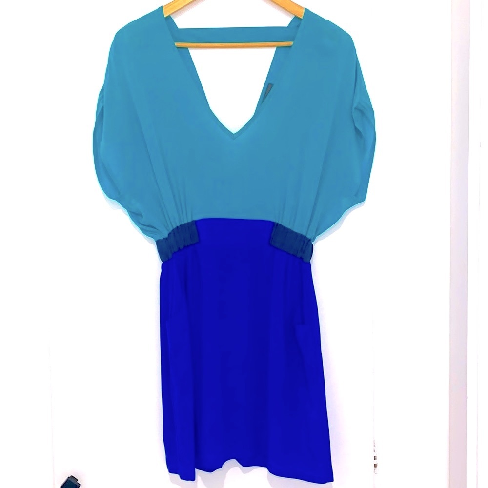 Myne Los Angeles Silk Mini Dress Green Blue Size 6
